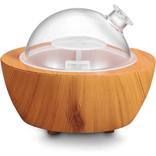 280ml Glass Essential Oil Diffuser Wood Grain Base Air Aroma Diffusers for Aromatherapy Cool Mist Humidifier with Safe Auto Shut-Off and 7 Color LED Night Lights for Home Office Room