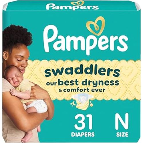 Pampers Swaddlers Diapers Newborn - Size 0, 31 Count, Ultra Soft Disposable Baby Diapers