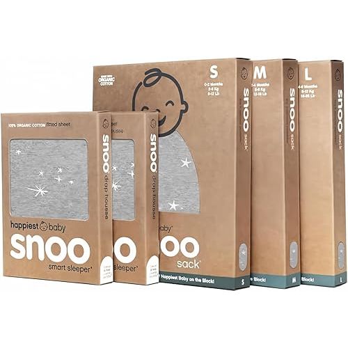 Happiest Baby The Big Bundle 100% Organic Cotton - Includes 3 SNOO Sacks and 2 SNOO Bassinet Fitted Sheets (Graphite Stars)