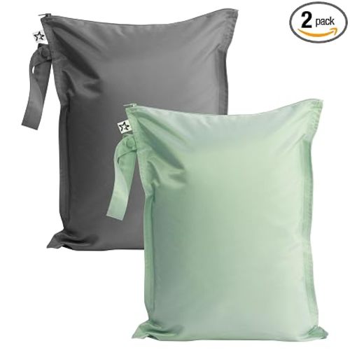 Tiny Twinkle Mess Proof Wet Bags | 2-Pack Reusable Waterproof Wet Bags for Swimsuits | Baby Clothes | Travel & Diaper Bag (Sage, Charcoal)