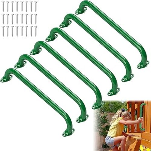 17.3 Inch Safety Playground Handles Metal Kids Indoor Outdoor Climbing Monkey Bars Swing Set Accessories Grab Handle Playset Hand Grips for Playhouse, Treehouse, Jungle Gym (Green, 6 Pack)