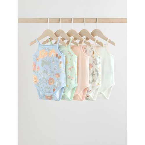 Blue Floral 5 Pack Vest Baby Bodysuits