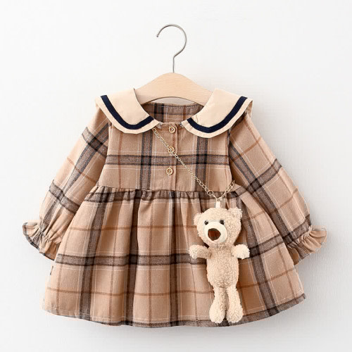 Baby Plaid Dress with Bear Doll