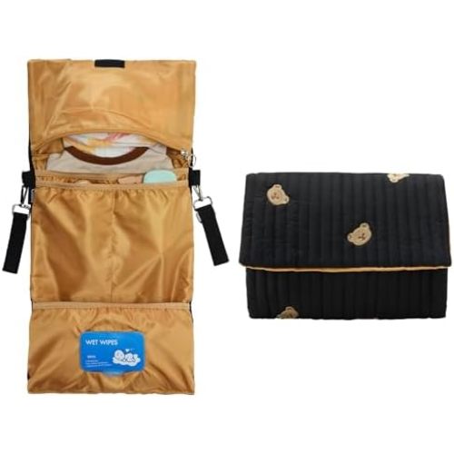 GOBABYMART Diaper Bag Organizer, Diaper Clutch & Wipe Pouch with Zippered Compartments & Detachable Shoulder Strap