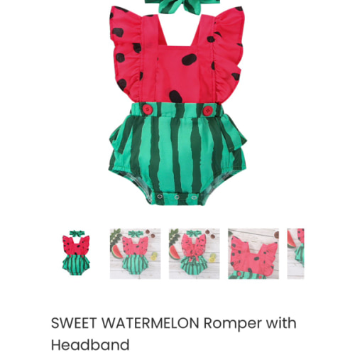 SWEET WATERMELON Romper with Headband - Hazel & Bo