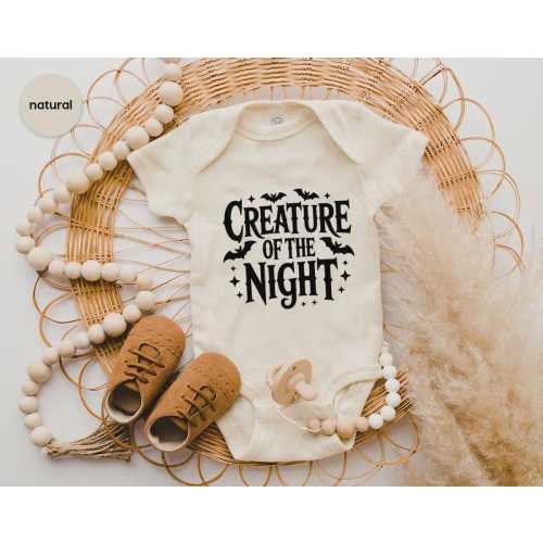 Creature of the Night Baby Onesie, Cute Bat Infant Bodysuit, Halloween Baby Outfit, Newborn Autumn Kids Shirt, Gothic Baby Shower Gift