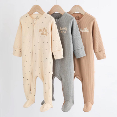 Milk Club Baby Two Way Zip 100% Cotton Sleepsuits 3 Pack