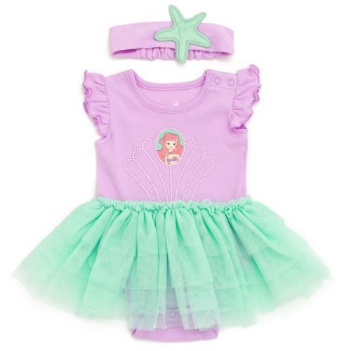 Disney Princess Baby Girls Cosplay Bodysuit With Skirt Overlay & Headband Outfit Set Newborn to Infant