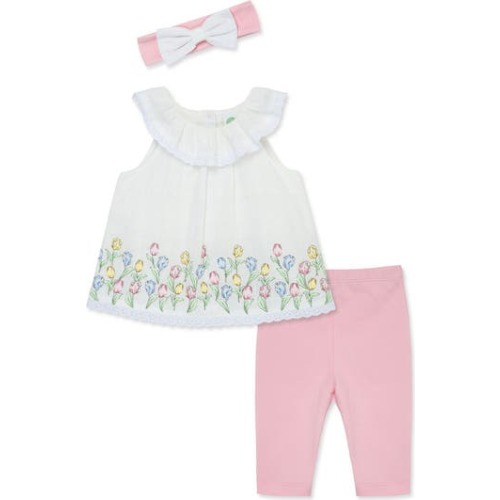 Cotton Tulip Border Top, Leggings & Headband Set, 12m
