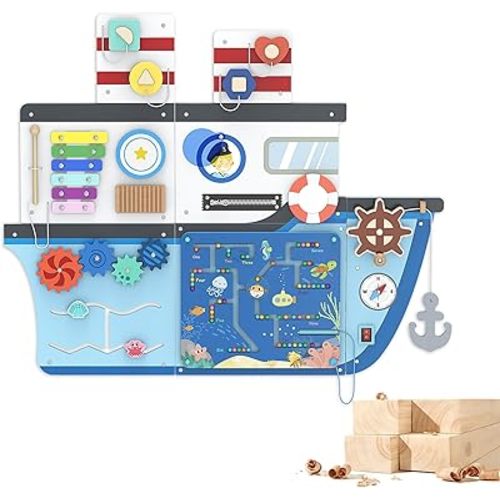 BlueWood Wooden Wall Busy Board Panels, Toddler Learning Activity Center, Montessori Philosophy Sensory, Educational Toys, Conducive to All-Round Development - Ship