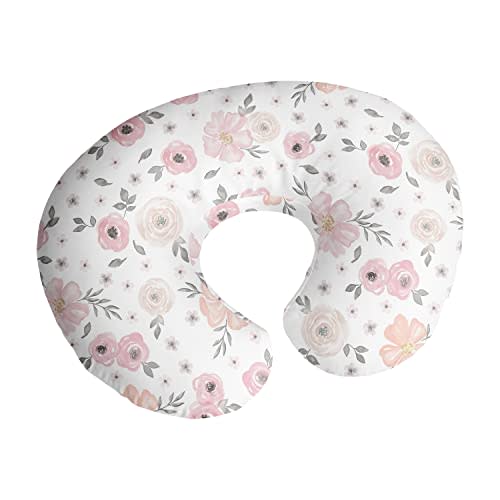 Sweet Jojo Designs Baby Nursing Pillow Cover (Pink/Grey Boho Floral) for Girls, Infant/Newborn Nursery, Bottle Breastfeeding Slipcover, Breast Feeding Pillowcase - Pillow NOT Included (Watercolor)