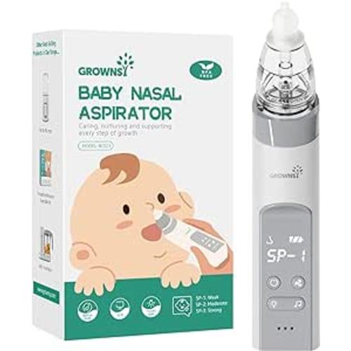 GROWNSY Nasal Aspirator for Baby, Electric Nose Aspirator for Toddler, Baby Nose Sucker, Automatic Nose Cleaner with 3 Silicone Tips, Adjustable Suction Level, Music and Light Soothing Function : Baby
