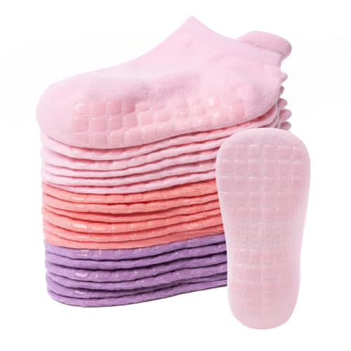 Bearbay Non-Slip Baby Cotton Ankle Socks with Grippers for Toddler Walking | 0 Months-7 Years, Unisex for Infant Boys Girls Kids, Anti Skid Soles