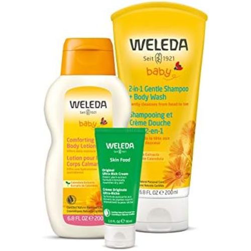 Weleda Baby Calendula 2-in-1 Shampoo, Body Wash, Comforting Lotion & Skin Food - 3-Piece Set - 6.8 Fluid Ounces Each, Vegan, Animal Derived Materials Free, Not Tested On Animals, Unisex