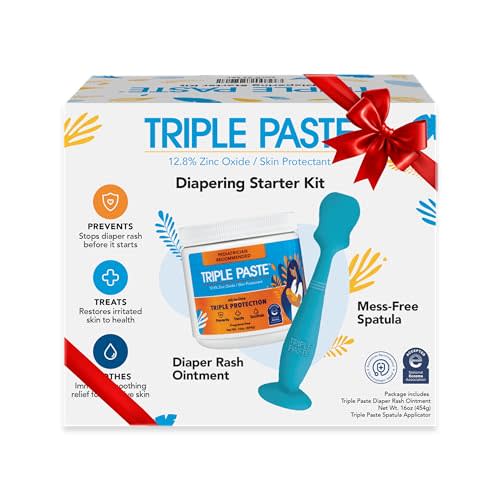 Triple Paste Diaper Rash Cream and Spatula Bundle - 16 oz Zinc Oxide Ointment and Spatula Treatment, Soothe and Prevent Rash with a Pediatrician-Recommended Hypoallergenic Formula