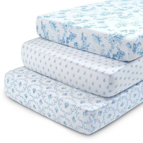 Delta Children 3pk 100% Organic Cotton Fitted Crib Sheets - Blue Botanicals