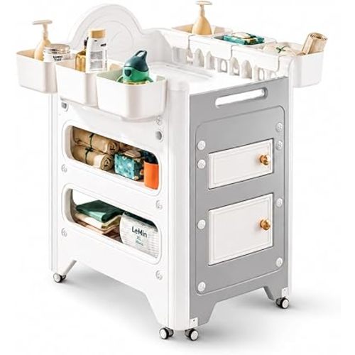 Heavy-Duty Baby Changing Table with Storage & Adjustable Height – Waterproof HDPE Diaper Changing Station for Nursery & Daycare, Removable Care Basin