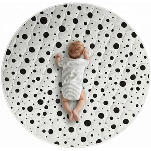 Byrd & Blume Round Baby Play Mat, Reversible Quilted Organic Cotton, High Contrast Black & White Tummy Time Mat, Soft Padded Non Toxic Nursery Rug, Foldable Portable, 40 Inch