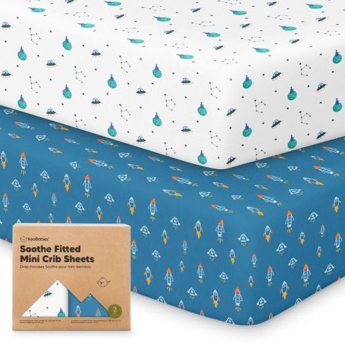KeaBabies Mini Crib Sheets for Baby Girl, Boy, 2-Pack Soothe Pack and Play Sheets Fitted, 38x26 Organic Pack N Play Mattress Sheet (Space Quest)