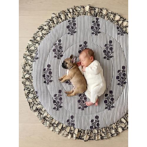 Block Print Quilted Play Mat with Ruffle Edge, 117cm Diameter, Cotton