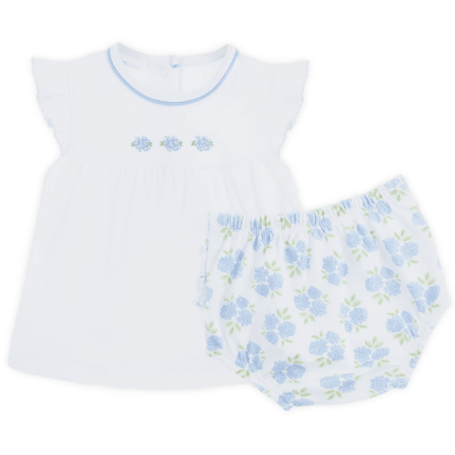 Dreamy Hydrangeas Hand-Embroidered Ruffle Diaper Cover Set
