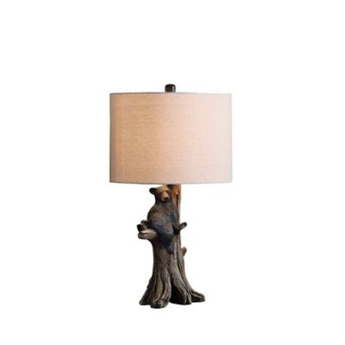 24.75" Bear on A Tree Polyresin Table Lamp Black - Ore International: Linen Shade, UL Listed, No USB
