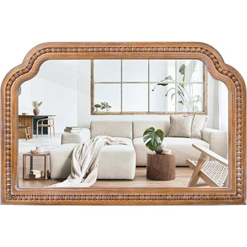 36x24 Inch Farmhouse Arch Wall Mirror Wood Beaded Framed