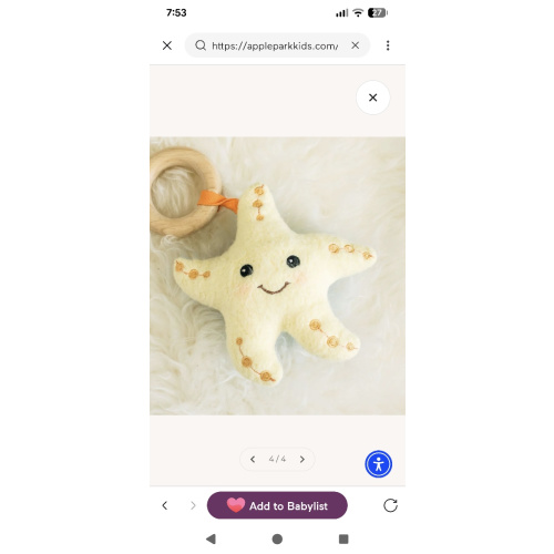Organic Cotton Starfish Teething Rattle