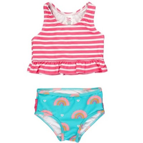 RuffleButts Baby Girls UPF50+ Peplum Tankini - Catching Rainbows, 6-12m