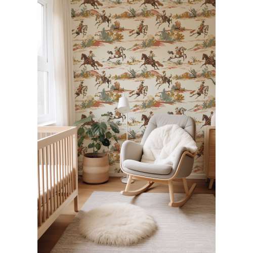 Retro Western Peel and Stick Wallpaper, Removable Cowboy Wall Mural, Rustic Horse Wall Decor, Frontier Wall Covering P89