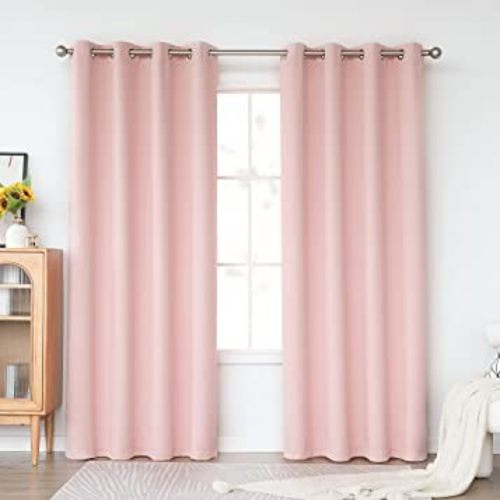 KEQIAOSUOCAI 84 Inch Length Baby Pink Curtains for Girls Kids Nursery Bedroom - Thermal Insulated Grommets Blackout Curtains Room Darkening Drapes, Pink, 1 Pair, 52 x 84 Inch