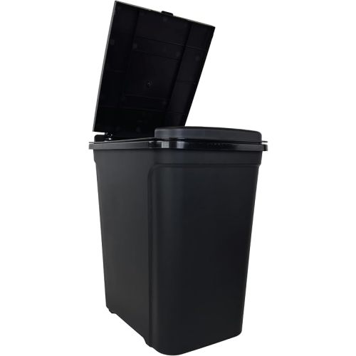 Kitchen Trash Can, 7.6 Gallon Plastic Garbage Bin with Touch Top Lid, Black - Sturdy, Odor-Locking, Hands-Free, Space-Saving for Small Kitchen, Apartment & Office Use