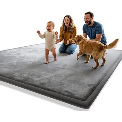 AEOCOO Extra Large 79x118 Baby Play Mats for Floor, 1.3" Thick Memory Foam Infant Tummy Time Mat, CloudSoft Velvet Anti-slip Cushion, Nursery Rug for Baby Kids Crawling, Playroom, Living Room, Grey