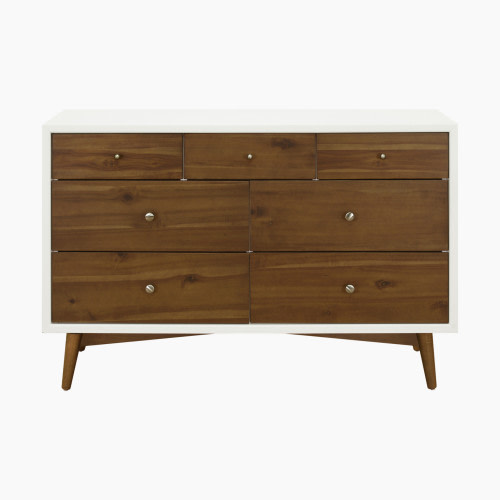 babyletto Palma 7-Drawer Double Dresser - Warm White With Natural Walnut