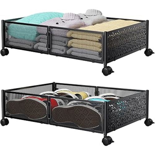 PHINOX Under Bed Stroage Container with wheels,Patterned,Metal,2 Pack,Black