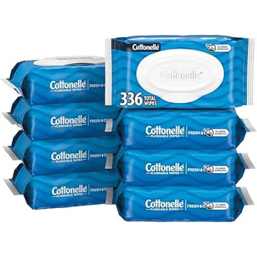 Cottonelle Fresh Feel Flushable Wet Wipes, Adult Wet Wipes, 8 Flip-Top Packs, 42 Wipes Per Pack (336 Total Wipes), Packaging May Vary