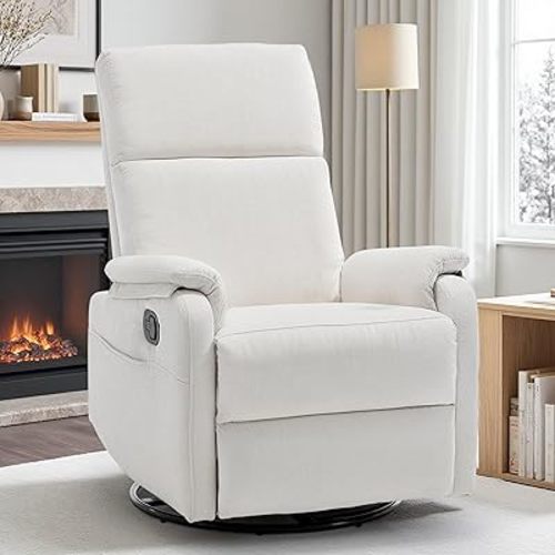 Korser Recliner Chair, Swivel Rocker Recliner Chair for Adults, Glider Chair, Small Nursery Rocking Recliner Chair, Reclining Chair with Modern-Designed Armrests for Living Room, Beige, Chenille