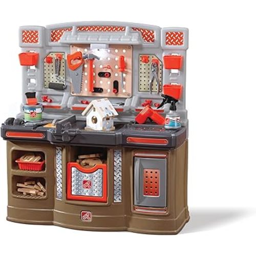 Step2 Big Builders Pro Workshop for Kids, Indoor/Outdoor Tool Bench for Children, Interactive Play with Sounds, Includes 45 Piece Toy Accessory Kit, Made of Durable Plastic, For Toddlers 3+ Years Old