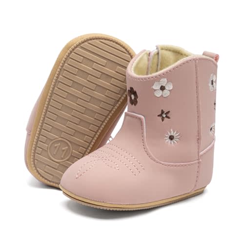Meckior Baby Girls Cowboy Tassel Boots Side Zipper Moccasins Soft Bottom Non-Slip Toddler Shoe