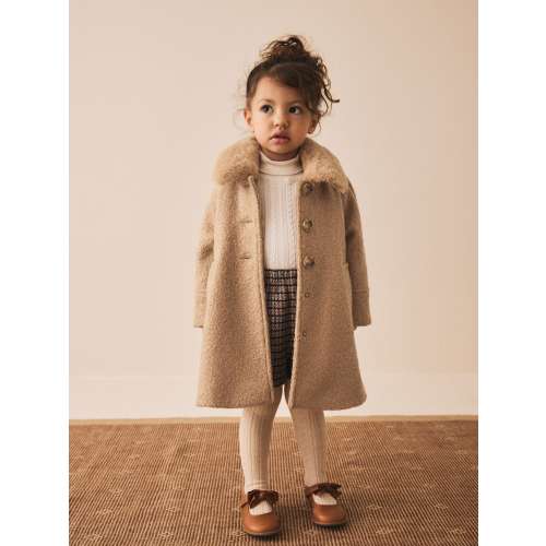 Camel Faux Fur Collar Hooded Coat (3mths-7yrs)