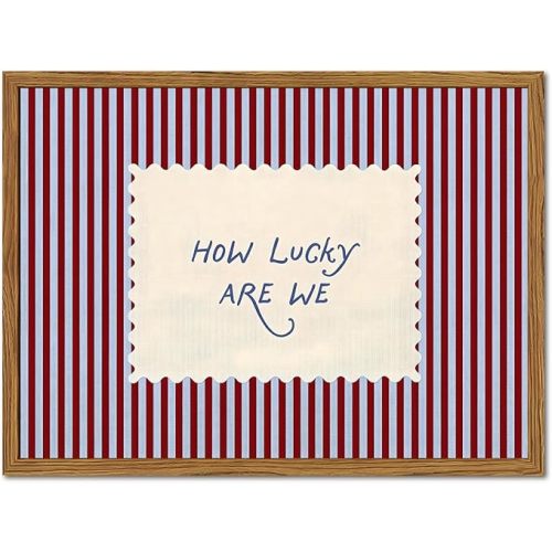 Framed How Lucky Are We Wall Art, Trendy Positive Affirmation Quotes Canvas Wall Decor Paintings, Red Striped Pictures Prints Preppy Home Decor for Living Room Bedroom Dorm 12x16 inch