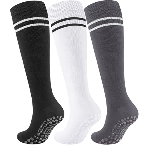 Blicount Cotton Compression Socks Women&Men with Grips Non Slip 15-20mmHg Knee High Graduated Sock for Nurse, Pregnancy, Yoga