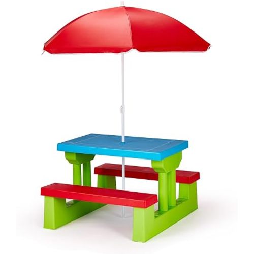 Picnic Table,Portable Outdoor Activity & Dining Table with Removable Umbrella,Plastic Indoor & Outdoor Table and Bench Set for Boys Girls,Picnic Table for Patio,Backyard (Green)