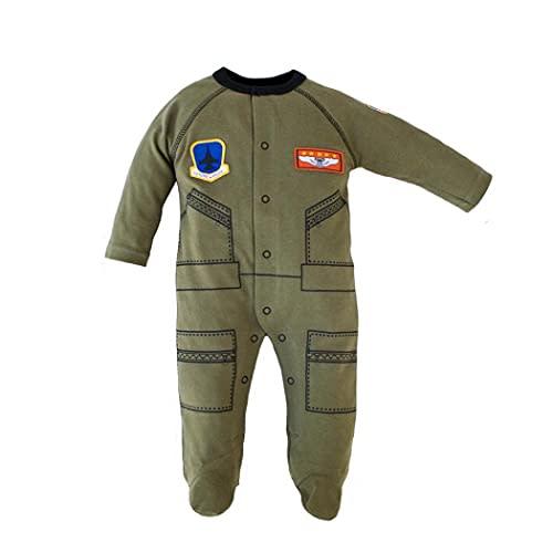 T.C. Unisex Baby Future Pilot Aviator Flight Suit Footed Crawler (12-18 Months) Olive Green