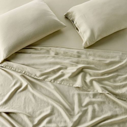 King 100% Linen Sheet Set Light Olive Green - Casaluna™