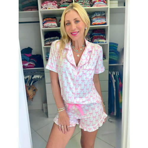 Women's Pink Bow Pajama Set – Very Demure - Sunshine Sisters
