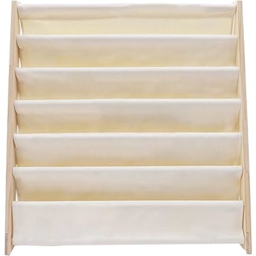 6-Tier Kids Book Rack, Wooden Bookshelf Bookcase with 6 Canvas Shelves, Children Book&Magazine Shelf Rack Organizer for Playroom and Children Room