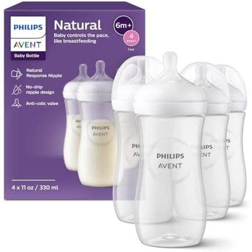 Philips Avent Natural Baby Bottles, Fast Flow, 11 oz, BPA-Free, 4-Pack