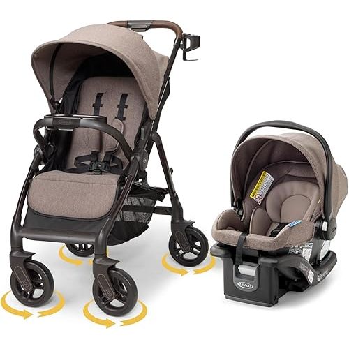 Graco Merge Travel System - Swivel Wheel Baby Stroller Car Seat Combo, Travel System Stroller with 360-Degree Rotating Wheels