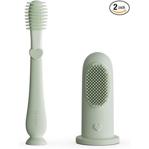 Moonkie Baby Finger Toothbrush Tongue Oral Cleaner Kit for 3 Months +, 2 Pcs (Mint)